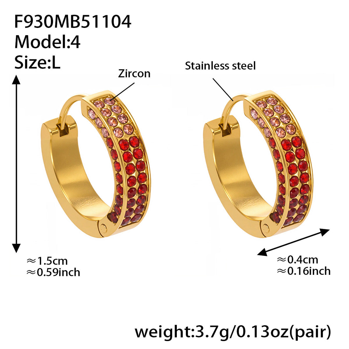 D관 - 스테인리스 컬러 큐빅 18K 도금 후프 링 귀걸이 [F930] 25.11-2