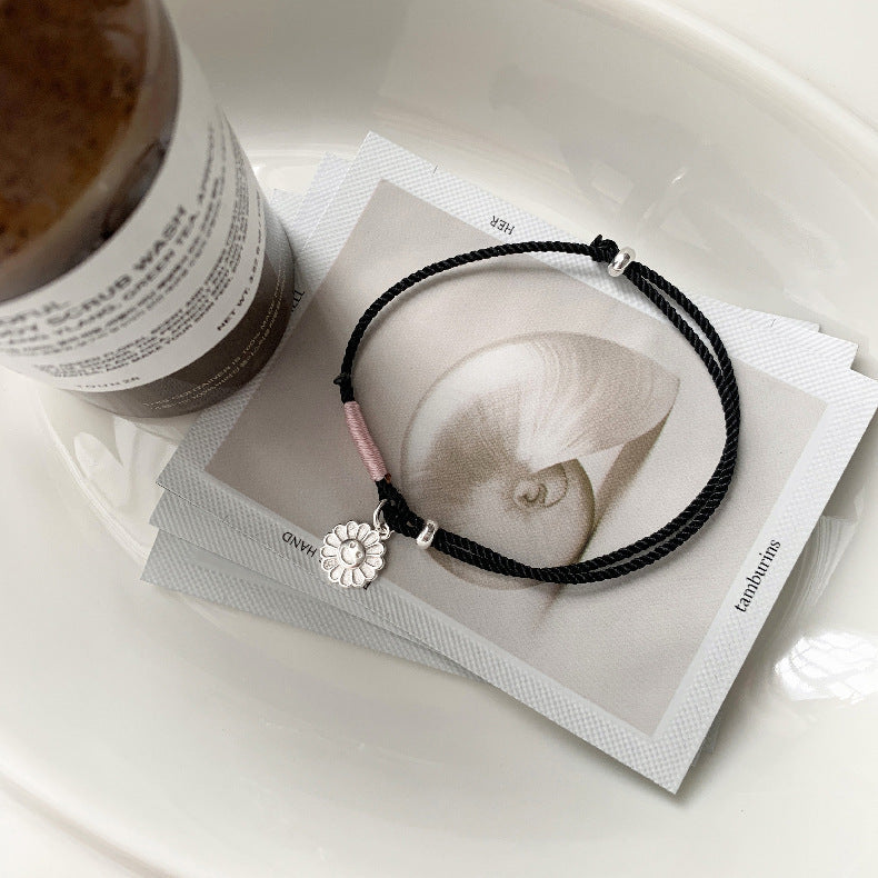 A관 - 925 실버 스마일 플라워 펜던트 핸드메이드 스트랩 팔찌 [1538] 25.11-2