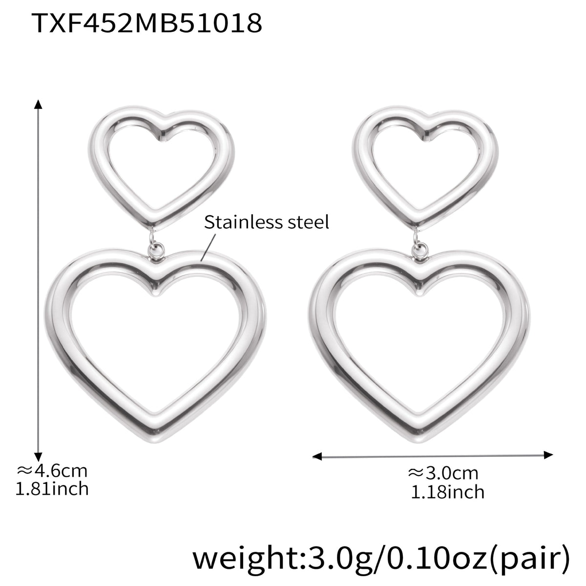 D관 - 18K 도금 스테인리스 스틸 하트 연결 디자인 귀걸이 목걸이 팔찌 [TXP452] 25.10-4