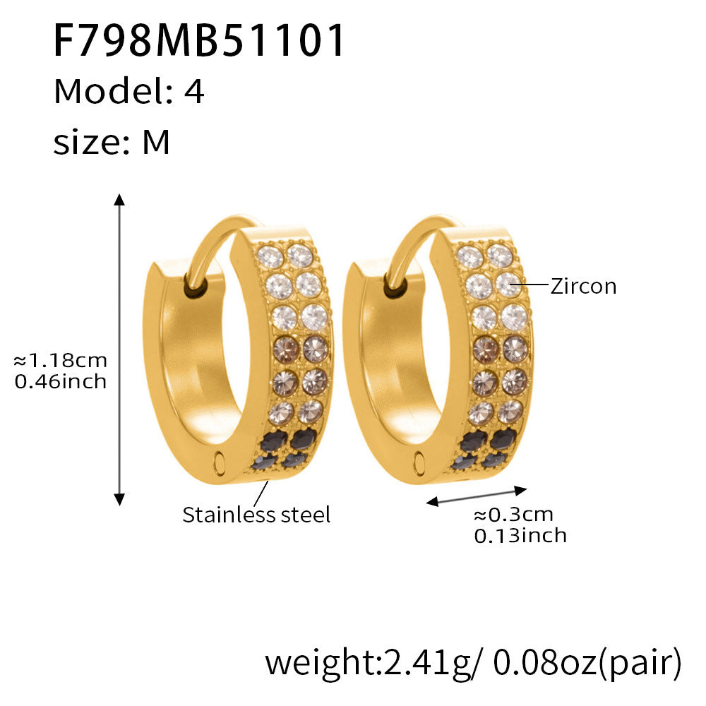 D관 - 스테인리스 18K 도금 C자형 멀티컬러 큐빅 귀걸이 [F798] 25.11-1