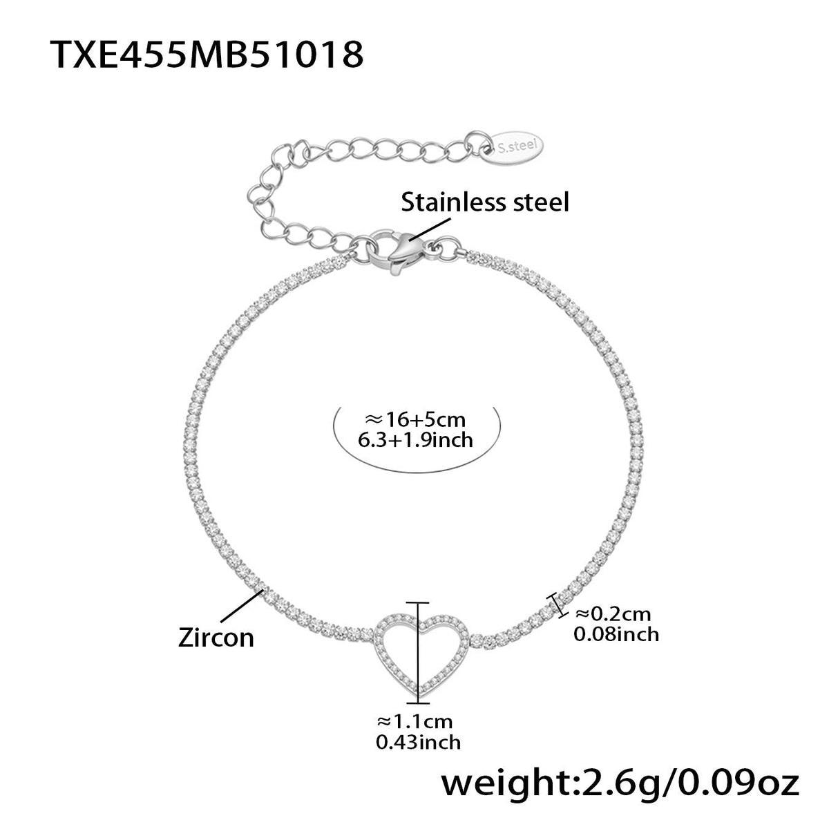 D관 - 스테인리스 스틸 풀큐빅 하트 체인 귀걸이 목걸이 팔찌 [TXP455] 25.10-4