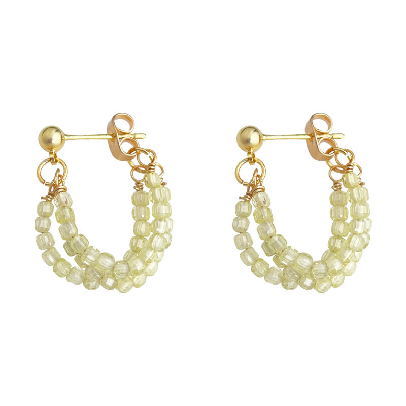 C관 - 베이지 글래스 크리스탈 핸드메이드 은침 귀걸이 [5471] 25.02-3