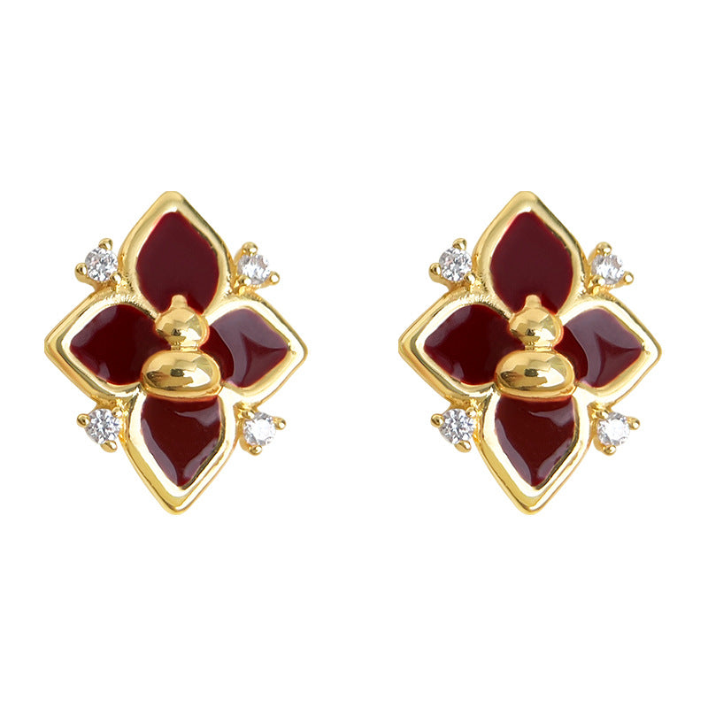 C관 - 925 은침 핸드페인팅 미니 큐빅 호리병 클로버 디자인 귀걸이 [6988] 25.10-5