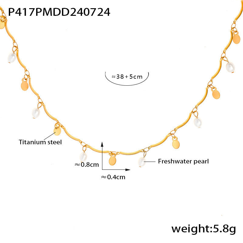 D관 - 티타늄 스틸 18K 도금 담수 진주 목걸이 [P417] 24.08-1
