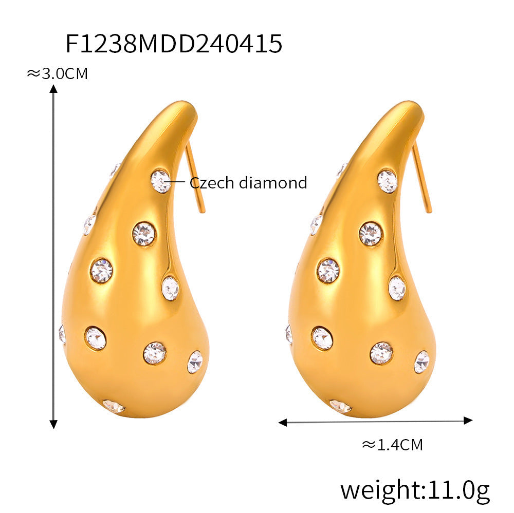 D관 - 고급 감성 볼드한 큐빅 물방울 귀걸이 티타늄 스틸 18K 도금 귀걸이 [F1238-9] 24.04-3
