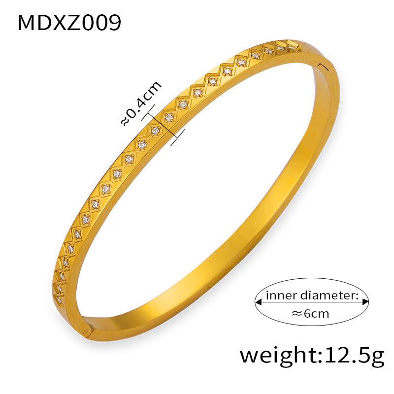 D관 - 티타늄 스틸 18K 도금 모던 컬러 큐빅 변색 방지 팔찌 [Z009-13] 24.03-3