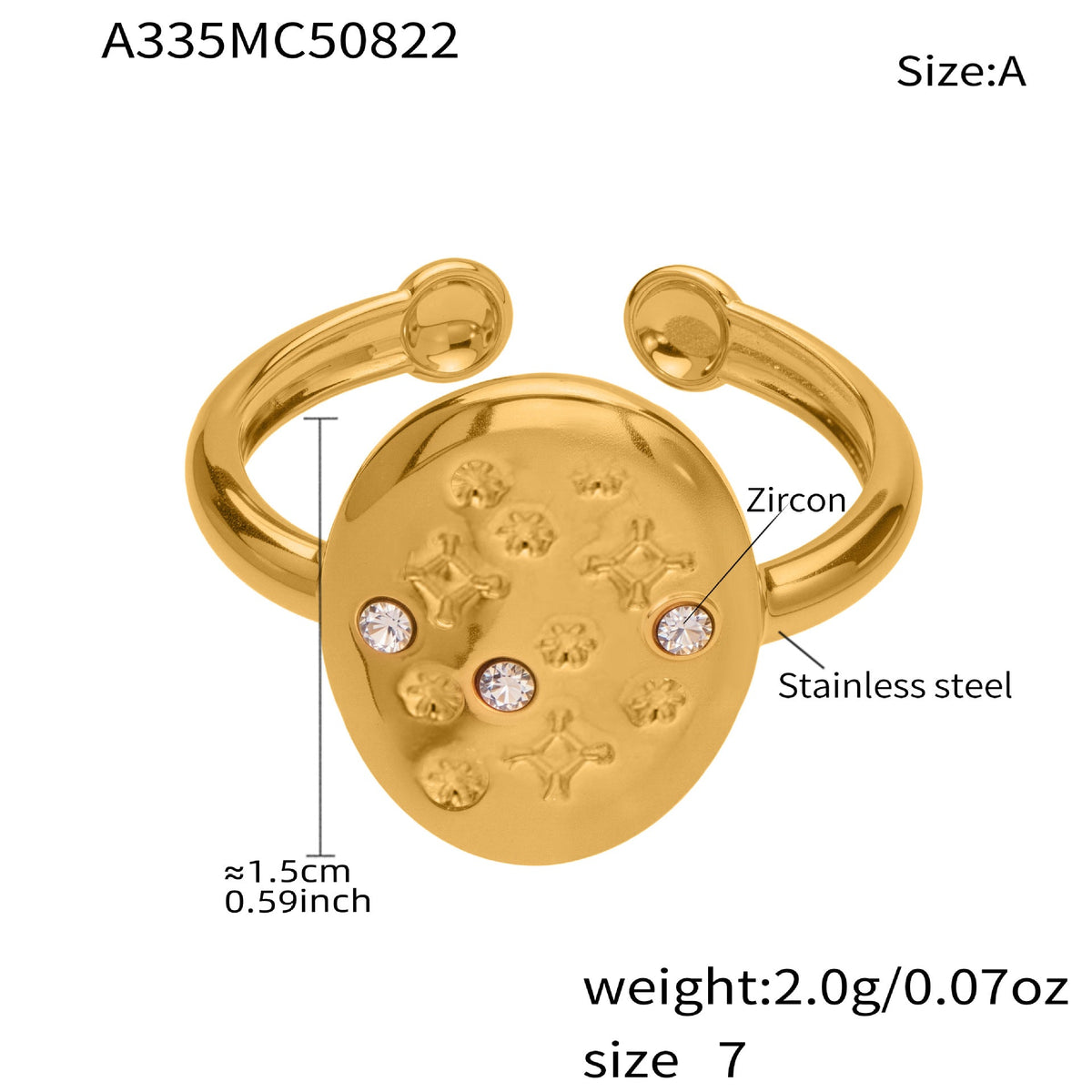 D관 - 불규칙 원형 오각별 큐빅 18K 골드 도금 오픈 반지 [A276-A335] 25.09-4