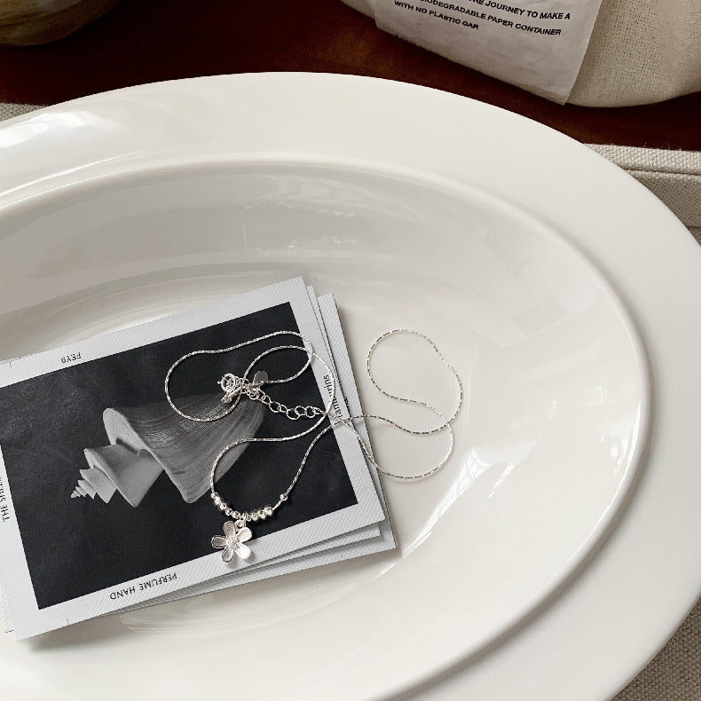 A관 - 925 실버 조각 플라워 대나무 마디 디자인 팔찌 목걸이 [1537-1538] 25.11-2