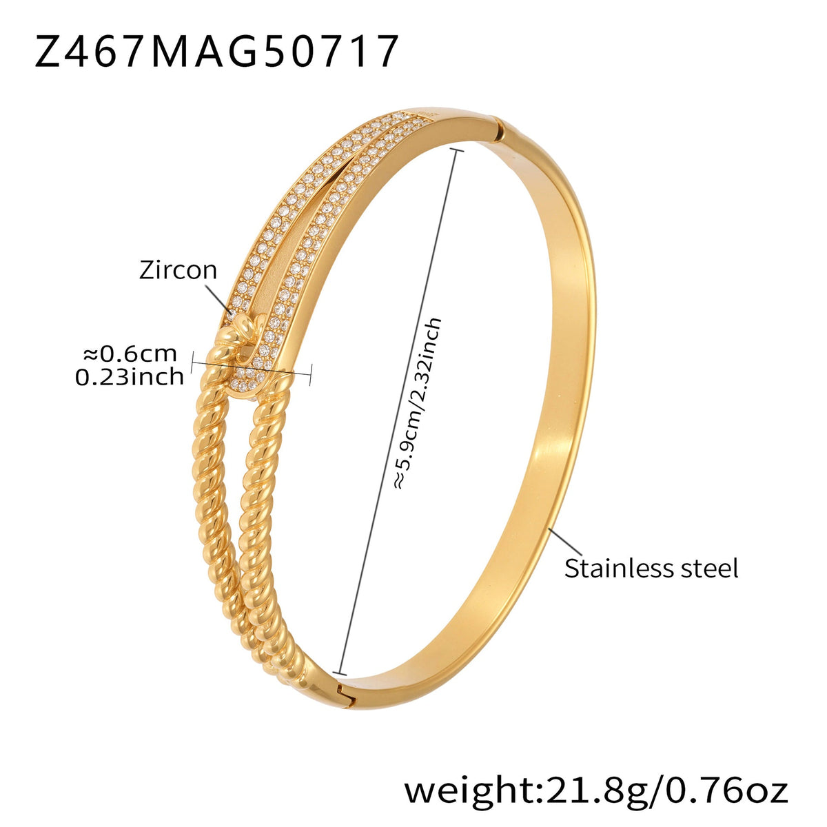 D관 - 큐빅 라인 스테인리스 스틸 18K 도금 팔찌 [Z467-Z468] 25.07-4