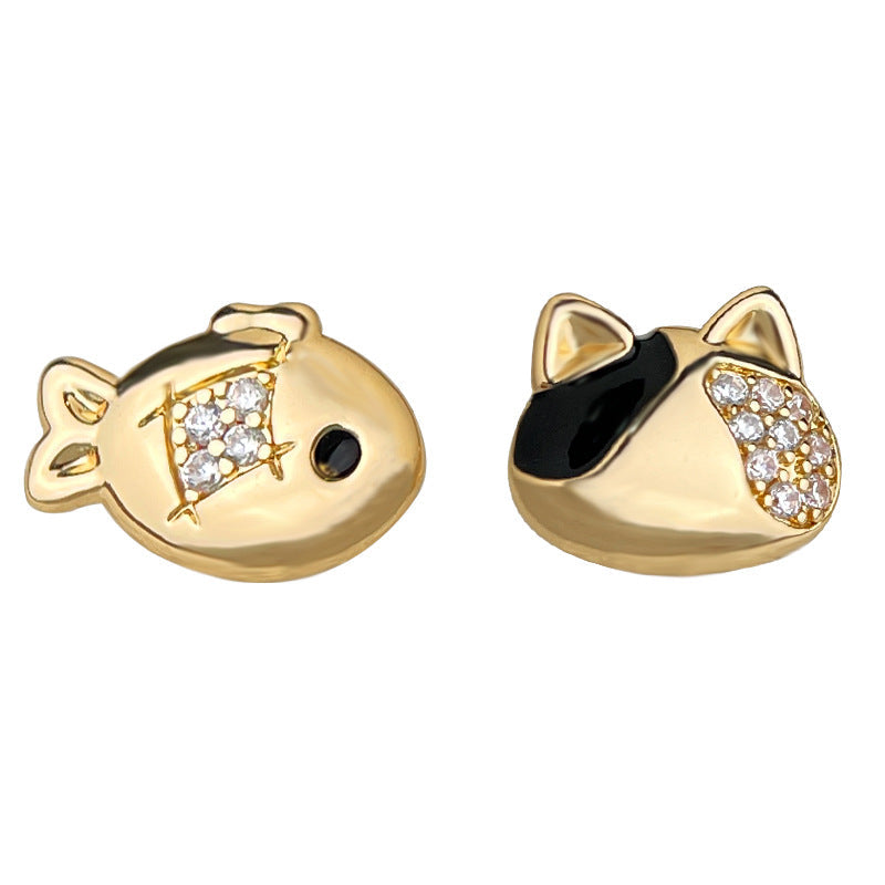 C관 - 925 은침 비대칭 물고기 고양이 미니 큐빅 귀걸이 [6931] 25.10-3