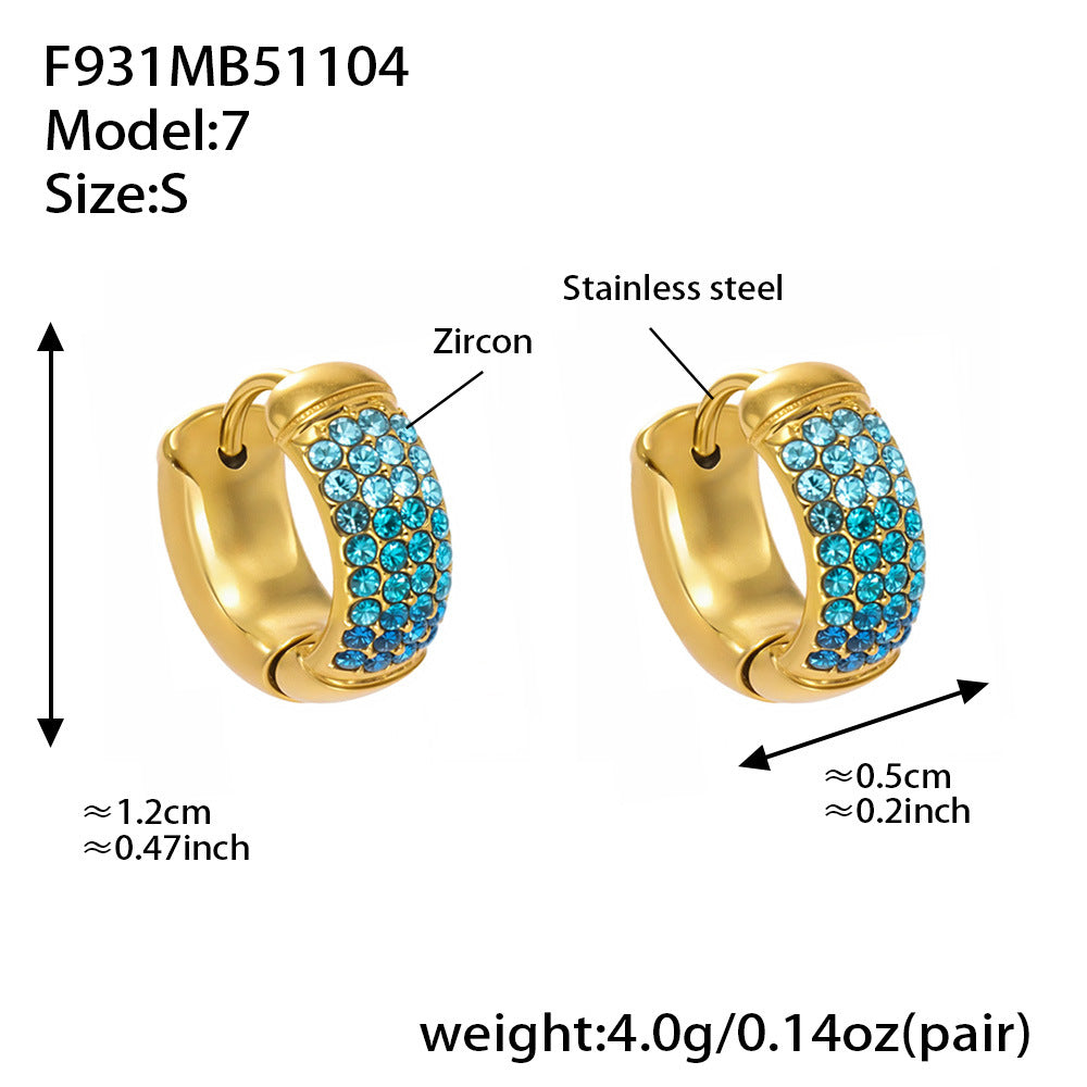 D관 - 스테인리스 컬러 믹스 큐빅 18K 도금 후프 링 귀걸이 [F931] 25.11-2