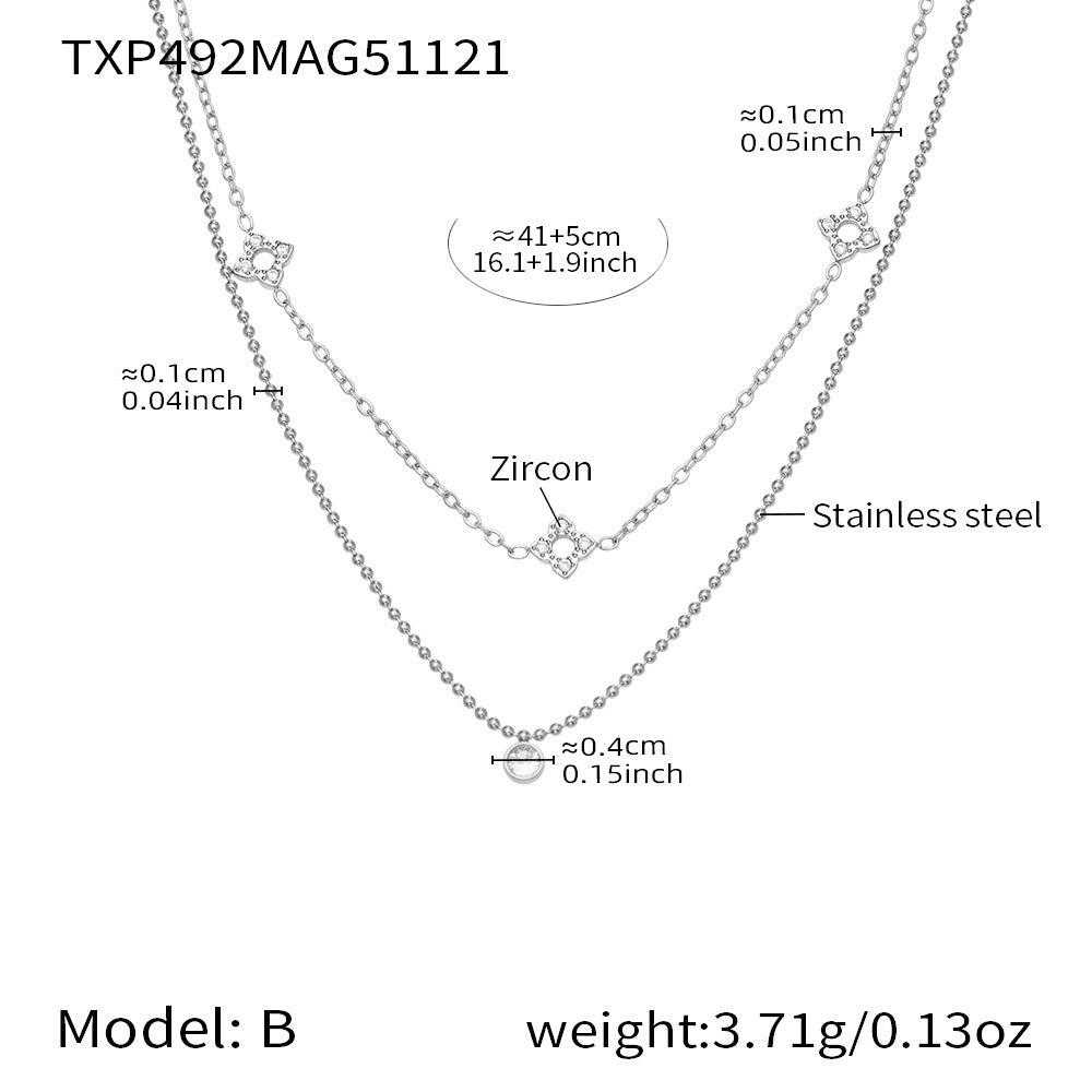 D관 - 스테인리스 스틸 플라워 풀큐빅 더블 레이어드 팔찌 목걸이 [TXP492] 25.11-4