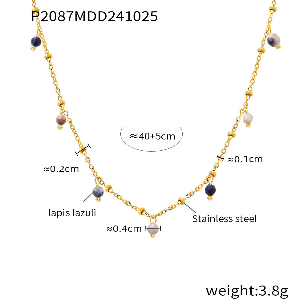 D관 - 핸드메이드 천연석 작은 비즈 초슬림 18K 도금 변색 방지 더블 레이어 목걸이 [P2087-P1694] 24.11-1