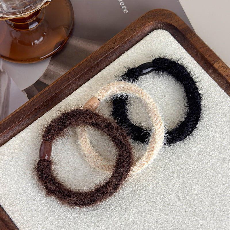 E관 - 퍼 소재 3개 세트 고무줄 머리끈 헤어밴드 [24257] 25.11-3