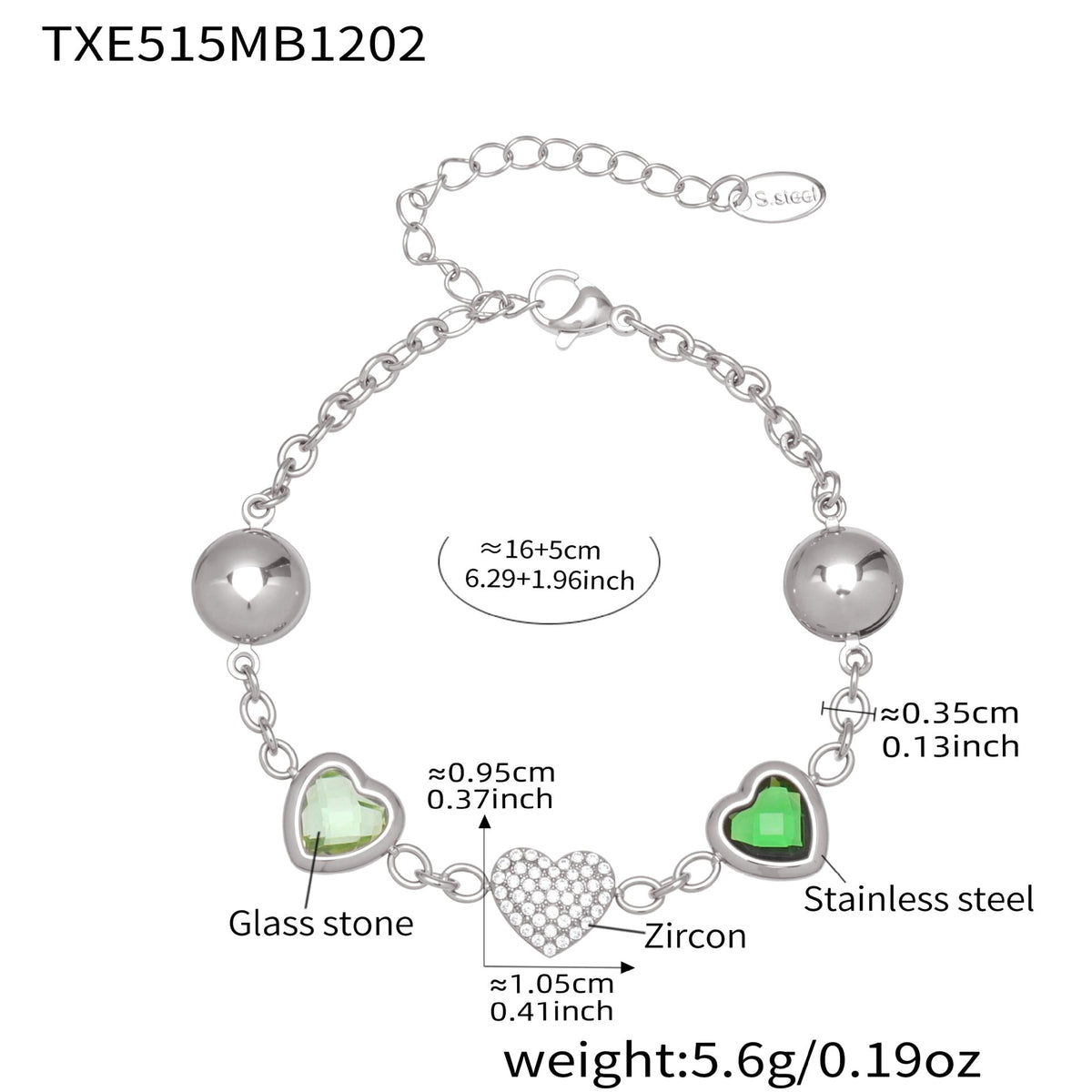 D관 - 컬러 레진 큐빅 하트 18K 도금 스테인리스 스틸 목걸이 팔찌 [TXP515] 25.12-2