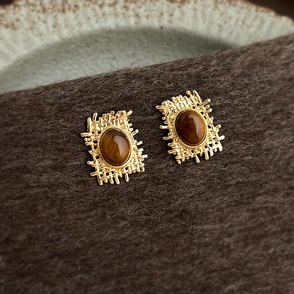 C관 - 호안석 비정형 망사 디자인 925 은침 귀걸이 [6977] 25.10-5