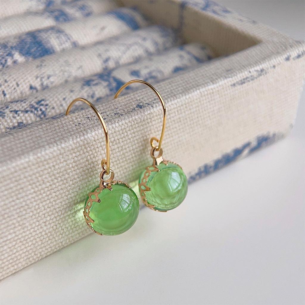 C관 - 14K 도금 투명한 초록 유리 크리스탈 구슬 귀걸이 [3679 3717] 24.03-4