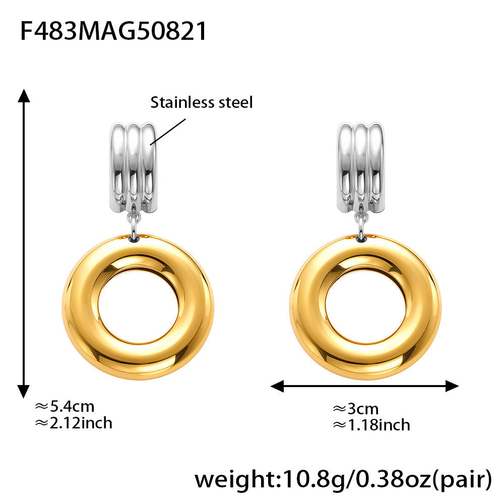 D관 - 스테인리스 스틸 18K 도금 더블 링 드롭 귀걸이 [F475-F476-F483] 25.08-5