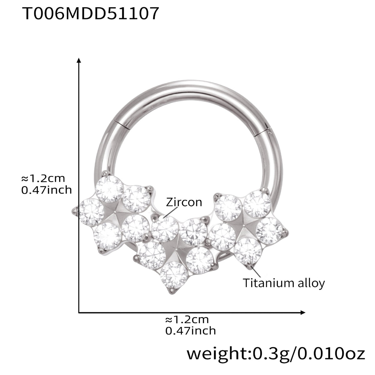 D관 - 티타늄 합금 스틸 큐빅 심리스 링 코 피어싱 [T001] 25.11-2