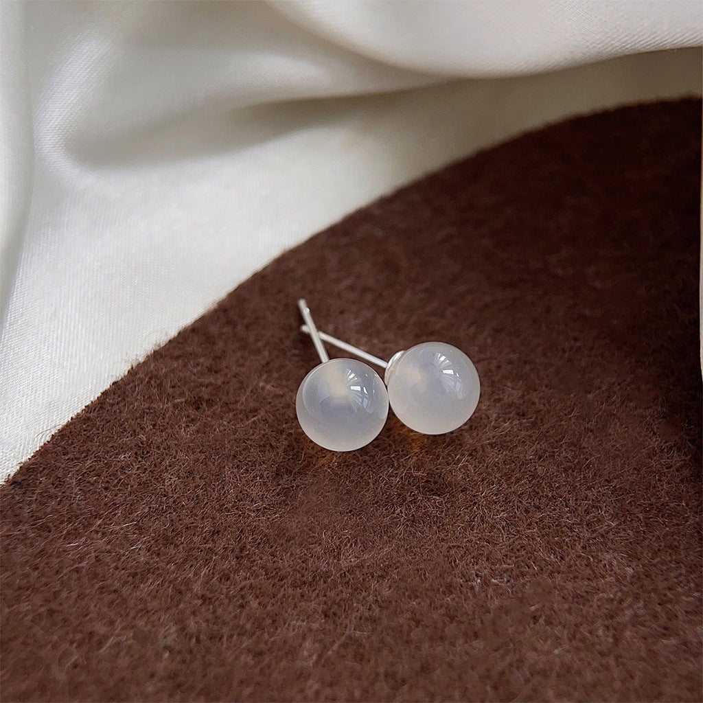 C관 - 백마노 천연석 은침 귀걸이 간결하고 고급스러운 귀걸이 [3828-3830] 24.04-3