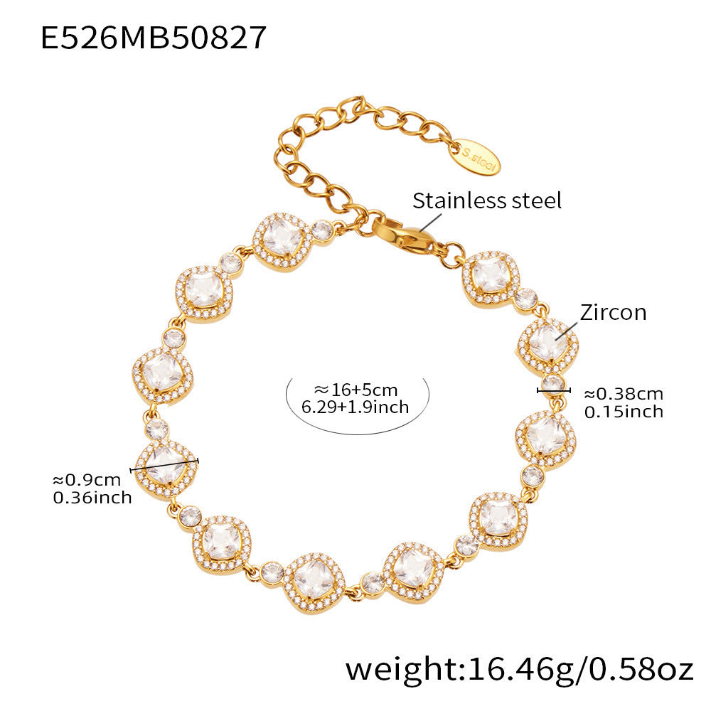 D관 - 스테인리스 스틸 원형 큐빅 물고기 뼈 펜던트 18K 도금 팔찌 [E526-E488-E496] 25.09-1