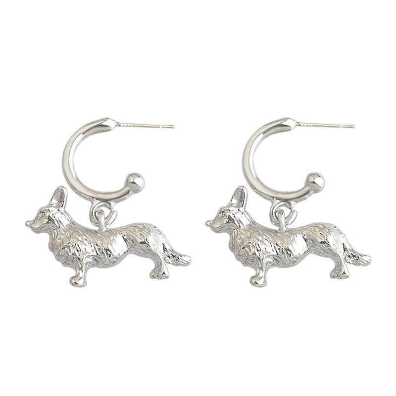 C관 - 강아지 닥스훈트 백금 도금 은침 귀걸이 [5842] 25.04-2