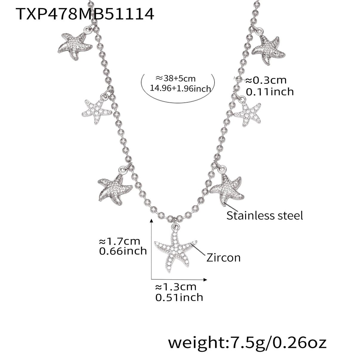 D관 - 스테인리스 스틸 불가사리 큐빅 펜던트 귀걸이 목걸이 팔찌 발찌 [TXP478] 25.11-4