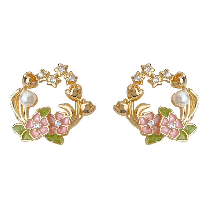 C관 - 925 은침 14K 도금 핸드페인팅 큐빅 진주 플라워 귀걸이 [6961] 25.10-4