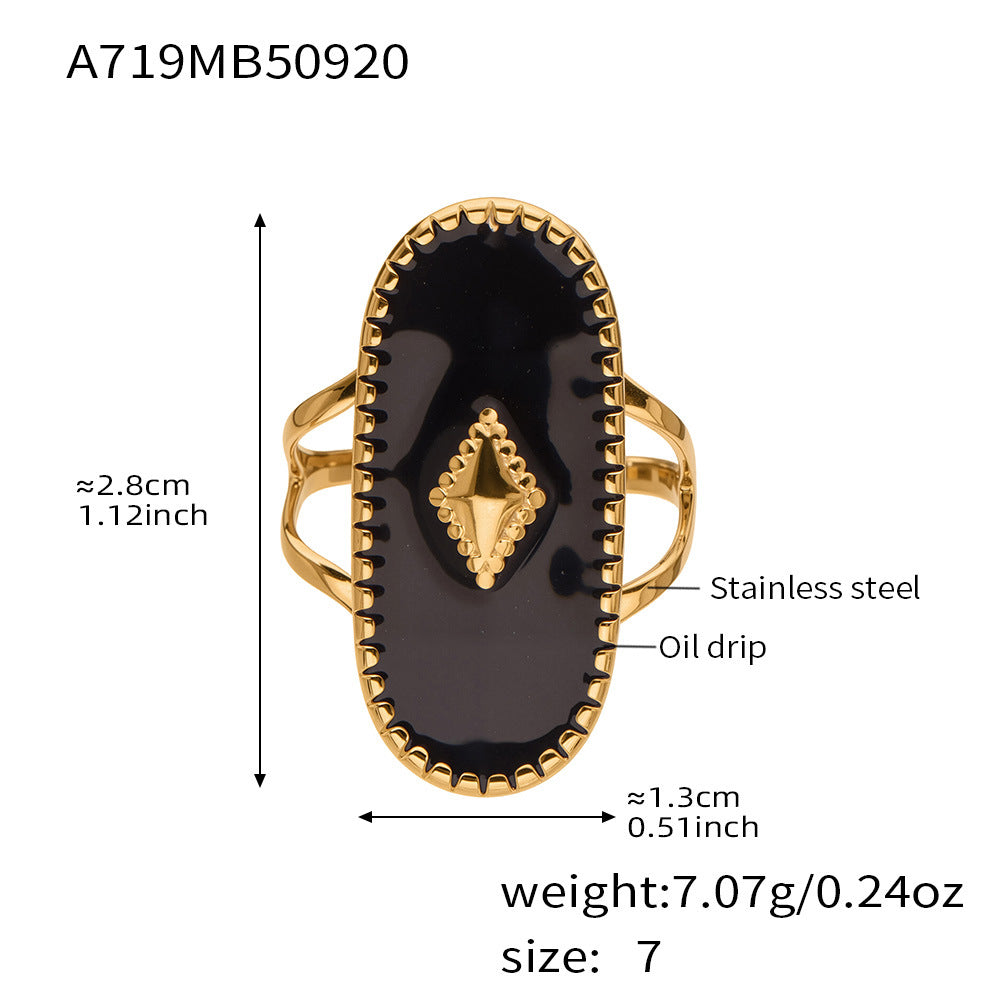 D관 - 스테인리스 스틸 컬러 에나멜 타원형 투 레이어 18K 도금 반지 [A719] 25.09-4