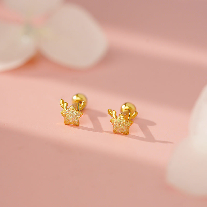 B관 - 사슴뿔 별 디자인 999 실버 피어싱 귀걸이 [YC4123E_1] 25.11-3