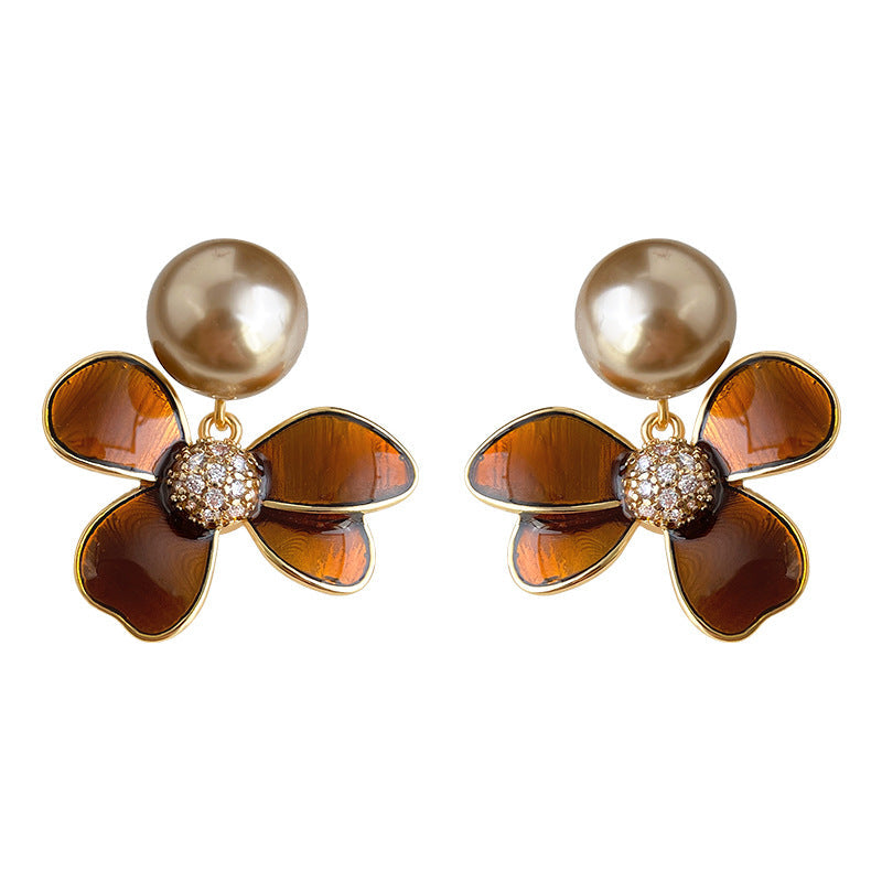 C관 - 핸드페인팅 플라워 디자인 진주 925 은침 귀걸이 [7105] 25.11-3