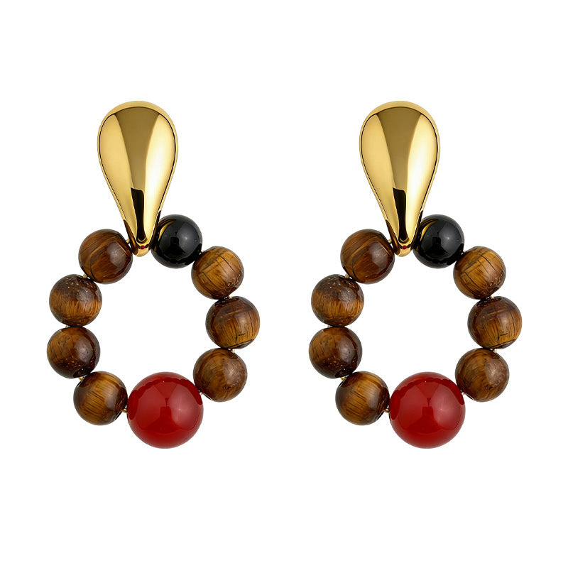 C관 - 천연 호안석 홍마노 원형 귀걸이 [7230] 25.12-3