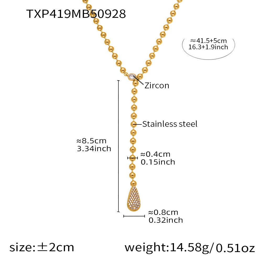 D관 - 18K 골드 도금 스테인리스 스틸 물방울 큐빅 비즈 체인 목걸이 귀걸이 [TXP419-TXF419] 25.10-1