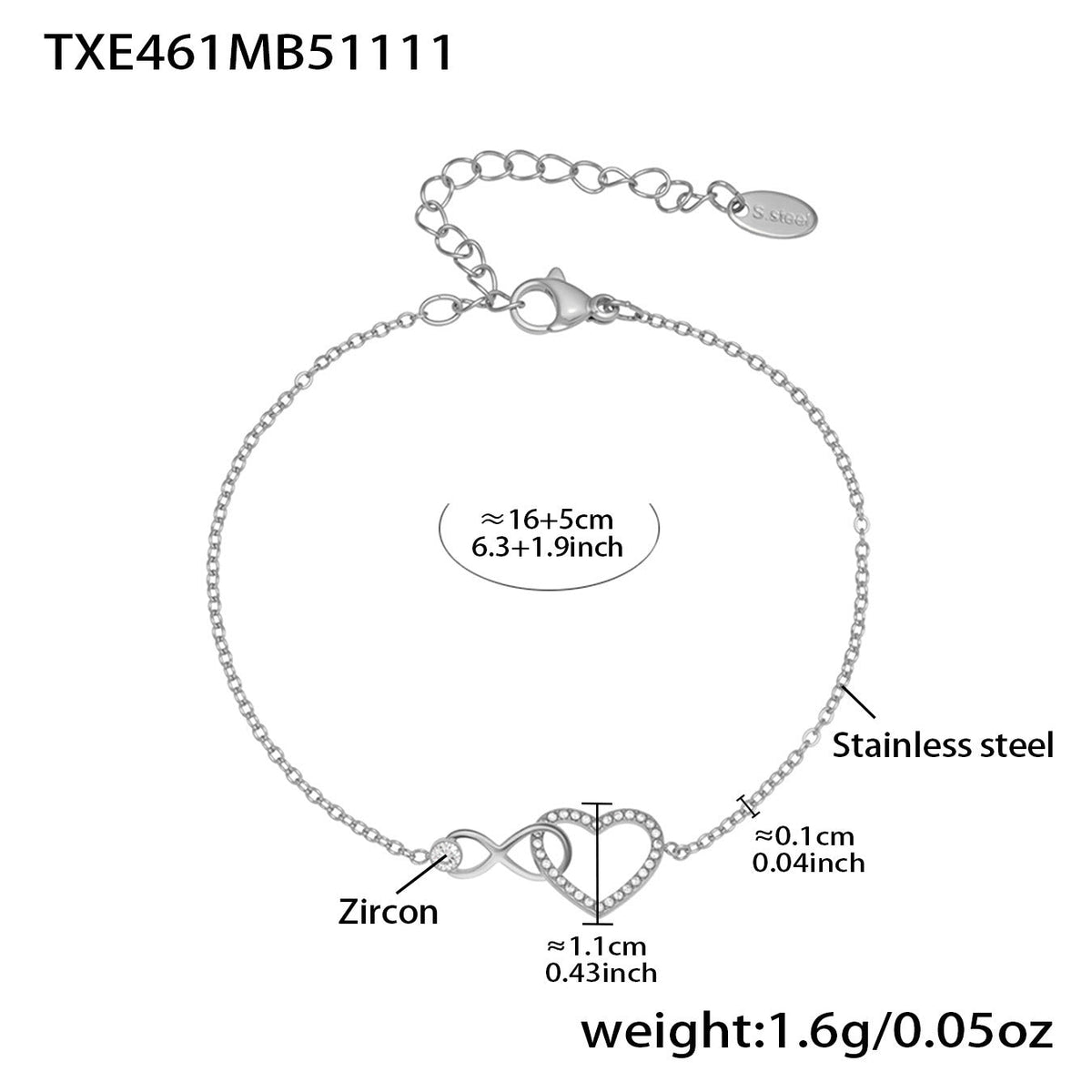 D관 - 하트 인피니티 큐빅 18K 도금 스테인리스 목걸이 팔찌 [TXP461] 25.11-3