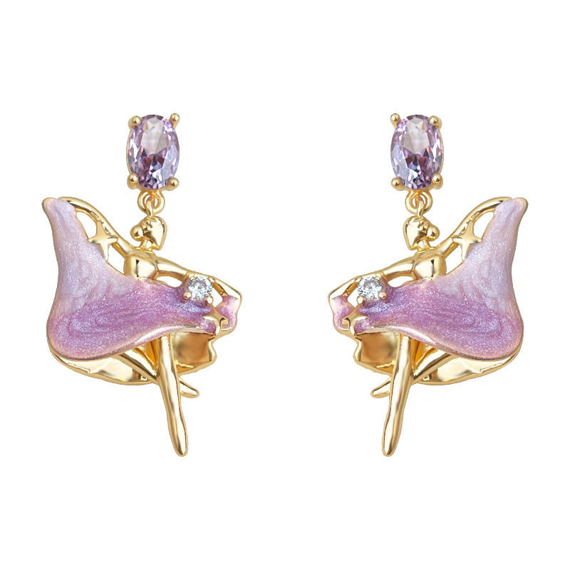 C관 - 925 은침 큐빅 핸드페인팅 발레 소녀 디자인 귀걸이 [6830] 25.09-4