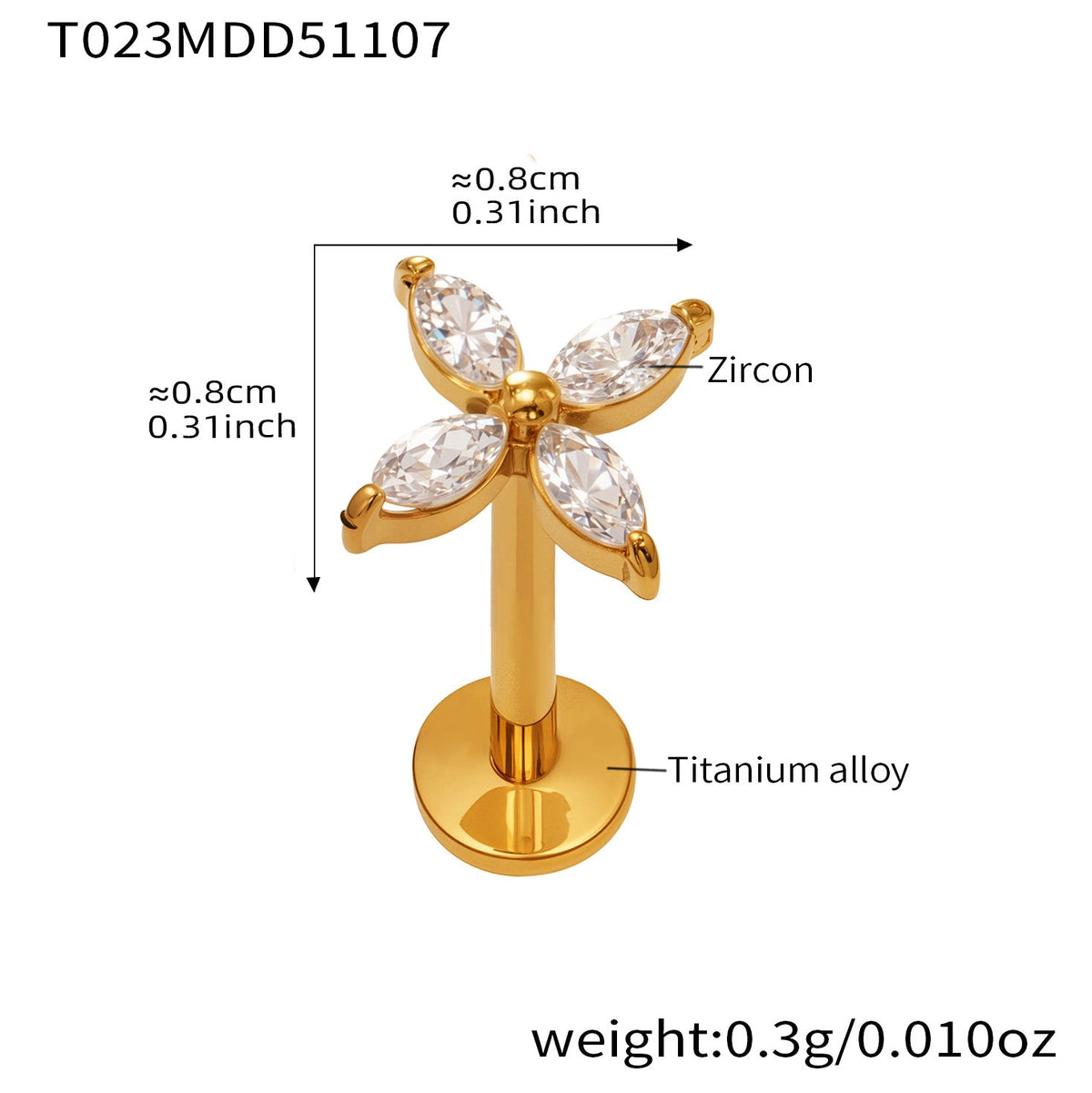 D관 - 티타늄 합금 스틸 입술용 단품 피어싱 [T009] 25.11-2