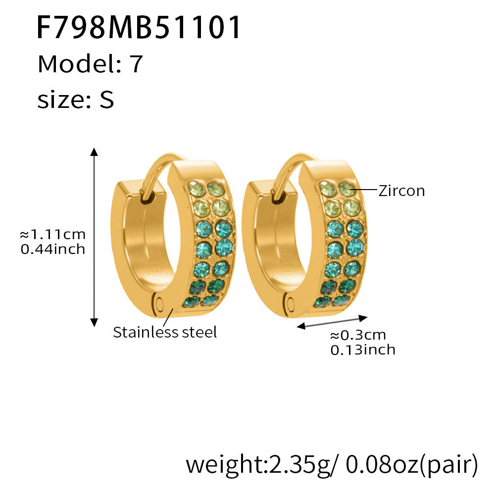 D관 - 스테인리스 18K 도금 C자형 멀티컬러 큐빅 귀걸이 [F798] 25.11-1