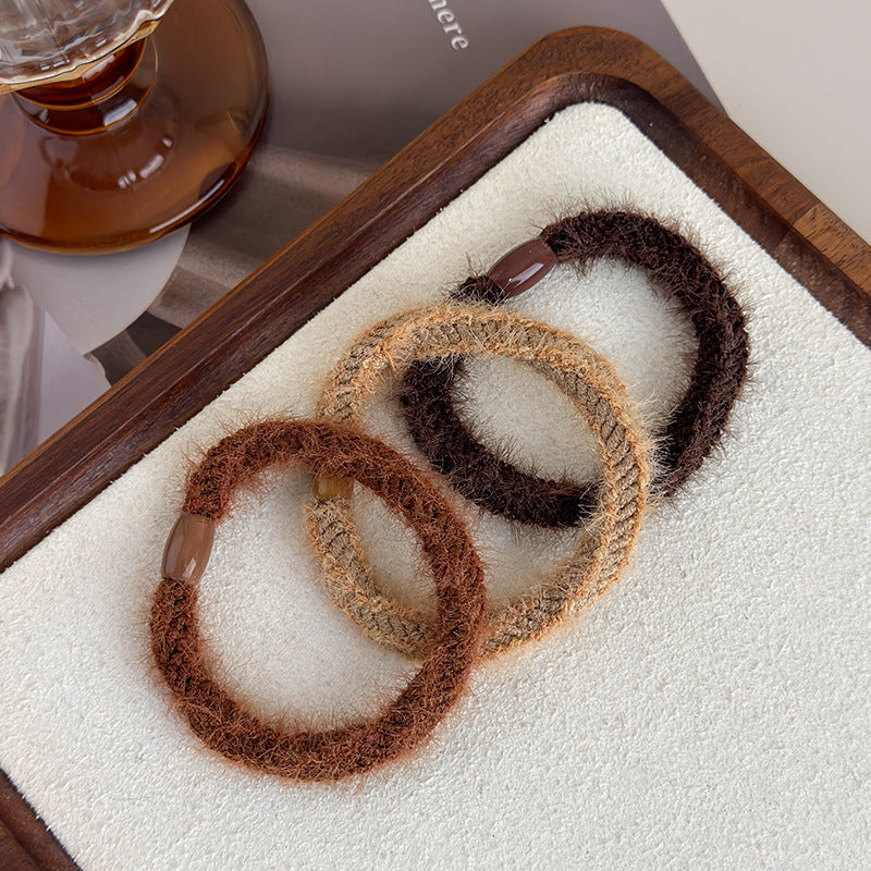 E관 - 퍼 소재 3개 세트 고무줄 머리끈 헤어밴드 [24257] 25.11-3