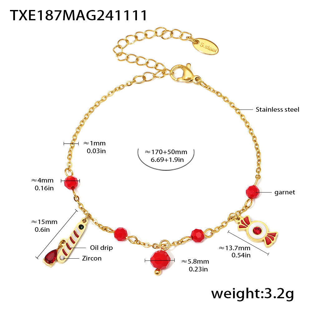 D관 - 캔디 기프트 더블 레이어 가넷 스테인리스 스틸 목걸이 팔찌 비대칭 귀걸이 [TXP187-TXE187-TXF187] 24.11-3