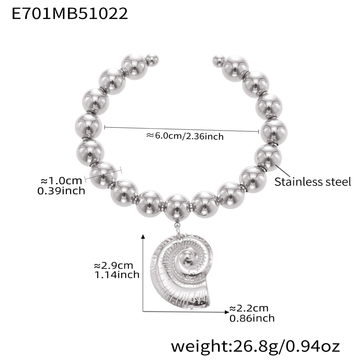 D관 - 스테인리스 18K 도금 대형 하트 펜던트 스틸볼 팔찌 [E701-E702] 25.10-5