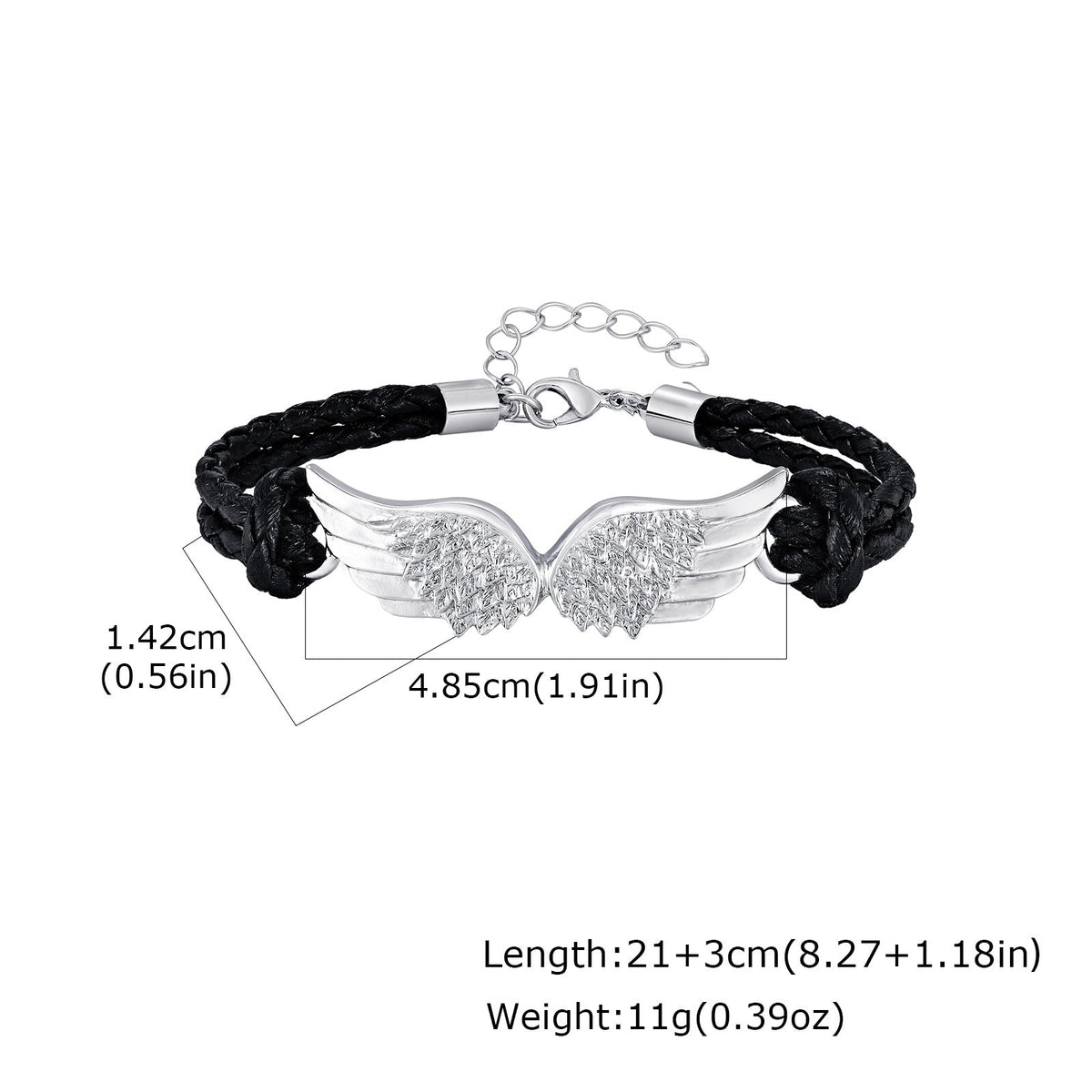 G관 - 블랙 PU 가죽 끈 천사 날개 펜던트 스트랩 팔찌 [BL-823S] 25.12-3