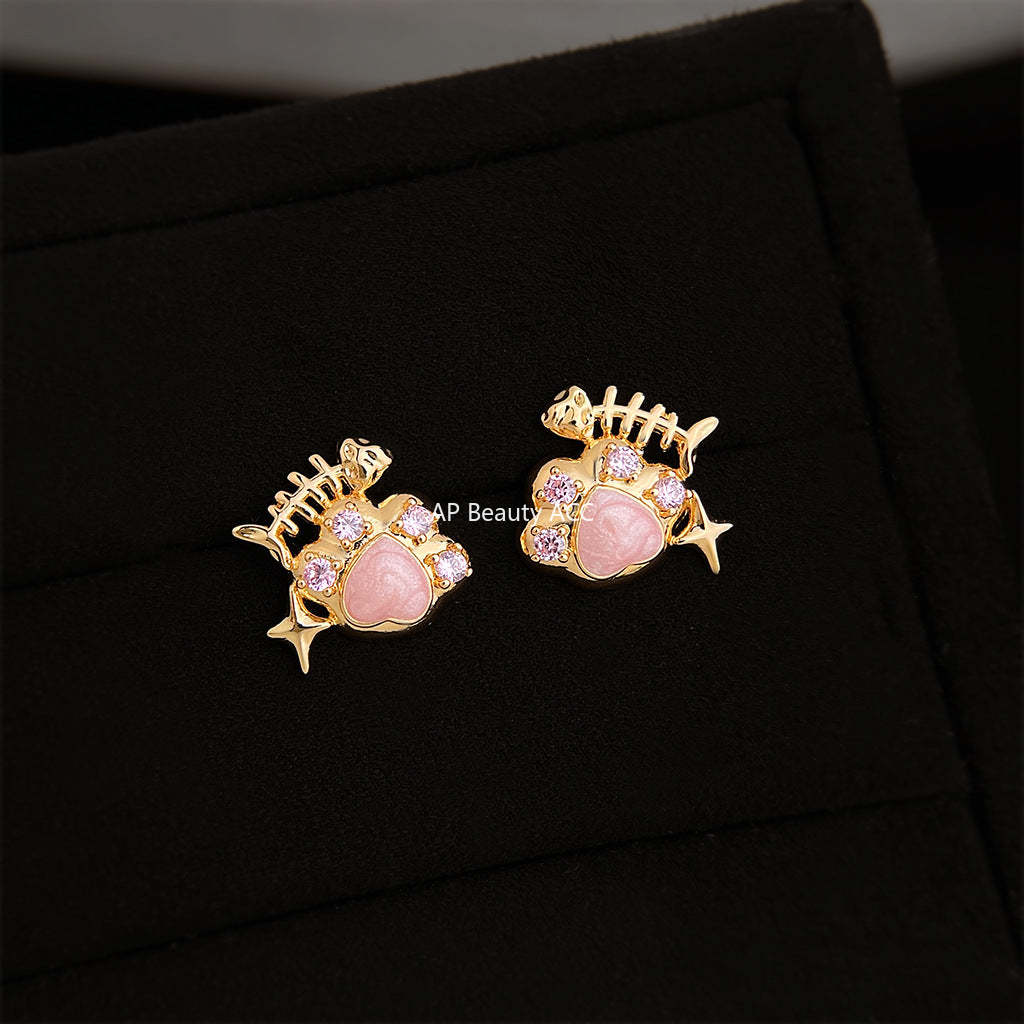 C관 - 925 은침 고양이 발 물고기 큐빅 귀걸이 [7223] 25.12-3