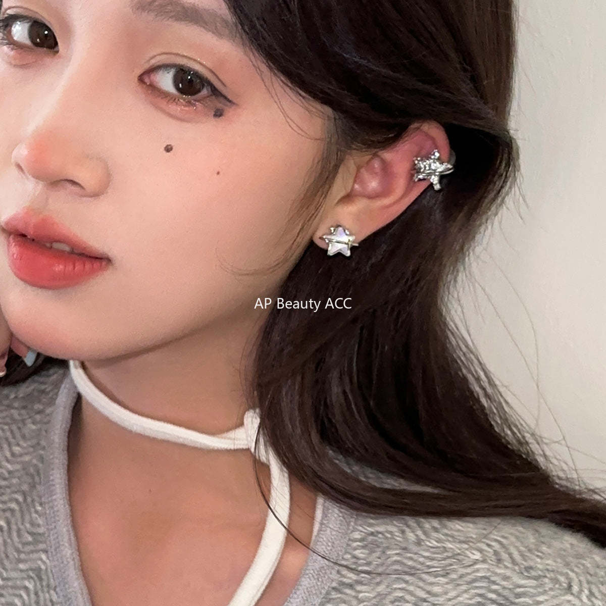 A관 - 멀티컬러 입체 별 디자인 언밸런스 큐빅 은침 귀걸이 [EH-2493] 25.01-1