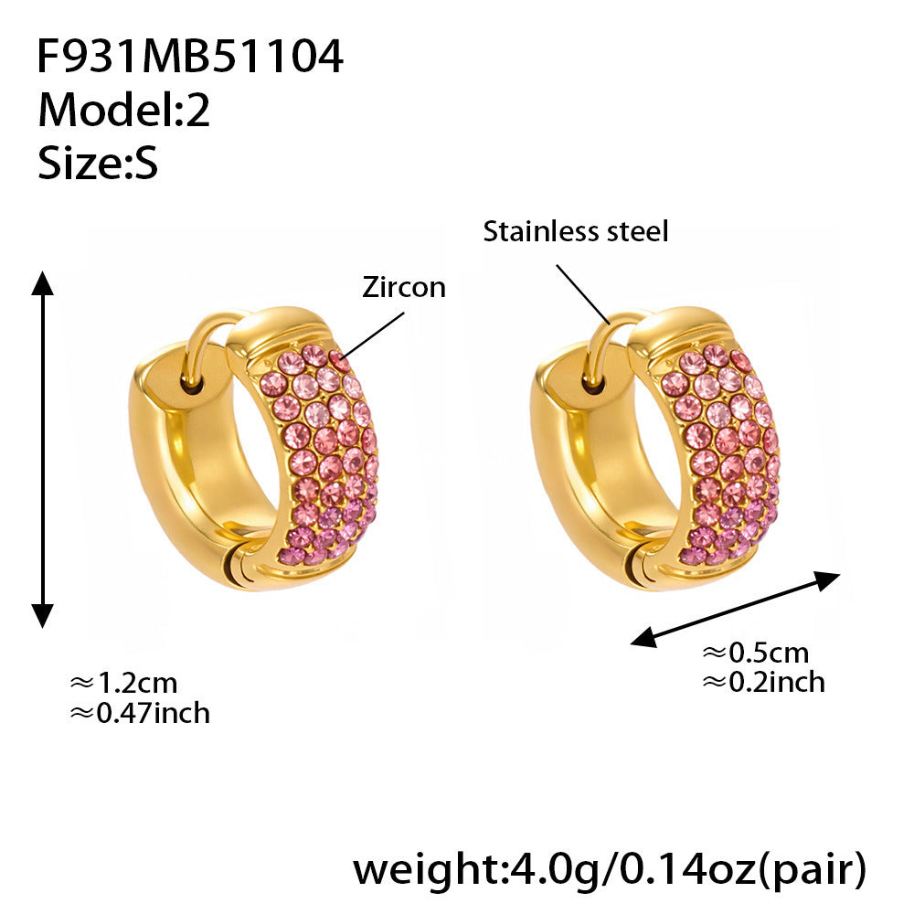 D관 - 스테인리스 컬러 믹스 큐빅 18K 도금 후프 링 귀걸이 [F931] 25.11-2
