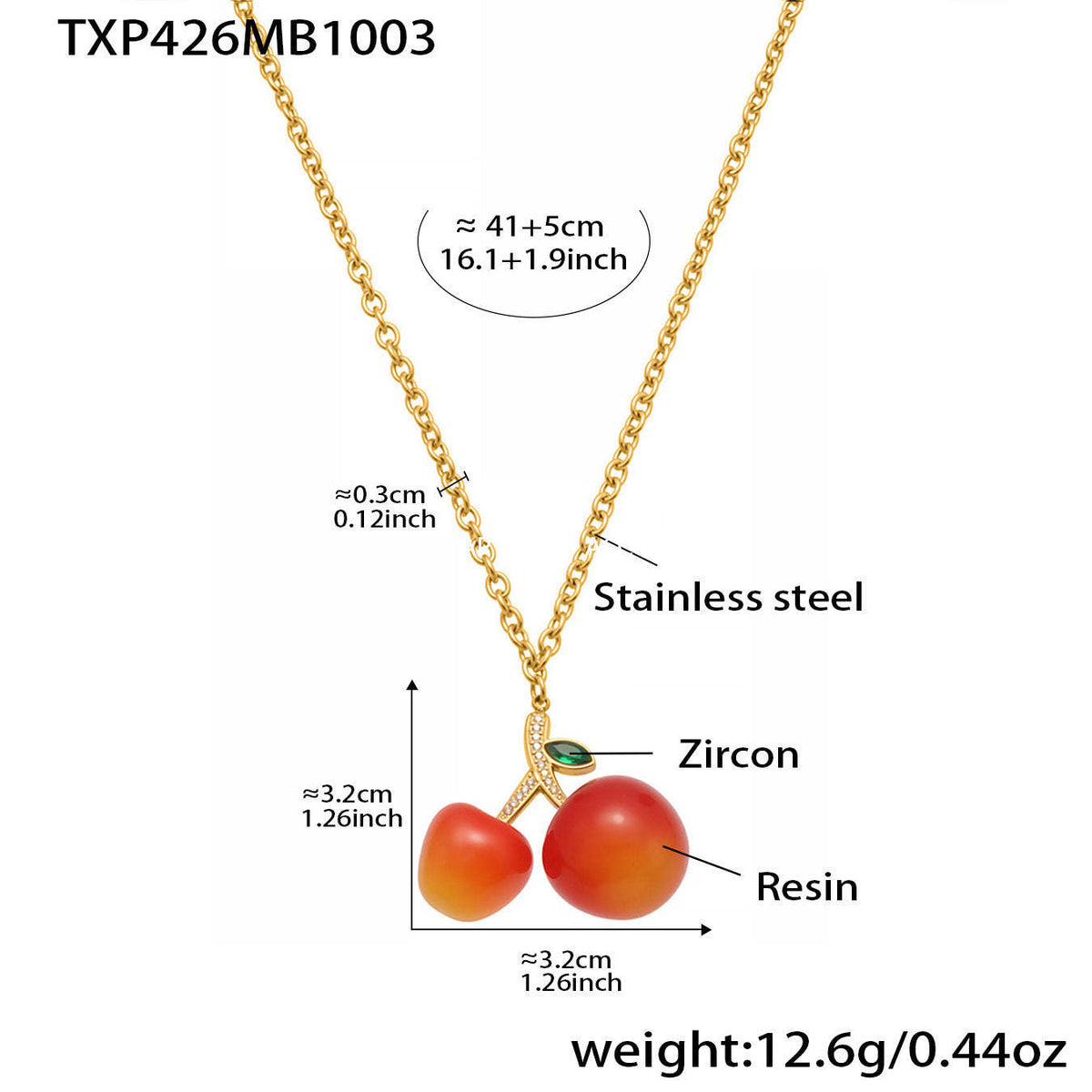 D관 - 스테인리스 스틸 레진 체리 펜던트 큐빅 목걸이 귀걸이 [TXP426-TXF420] 25.10-2
