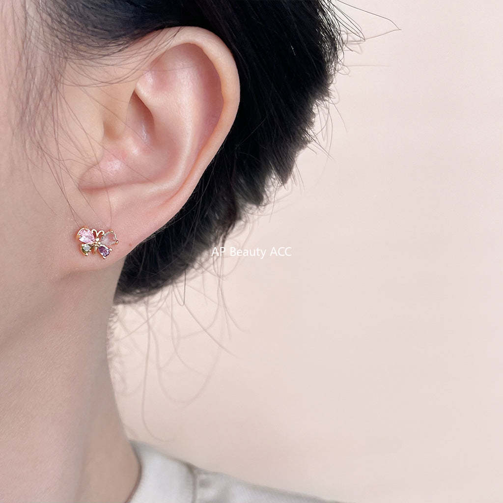 C관 - 컬러 나비 미니 큐빅 14K 도금 간결한 스윗한 귀걸이 [4538] 24.07-3