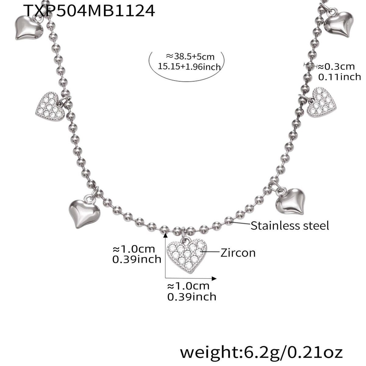 D관 - 스테인리스 스틸 하트 풀큐빅 18K 도금 펜던트 귀걸이 목걸이 팔찌 발찌 [TXP504] 25.11-4