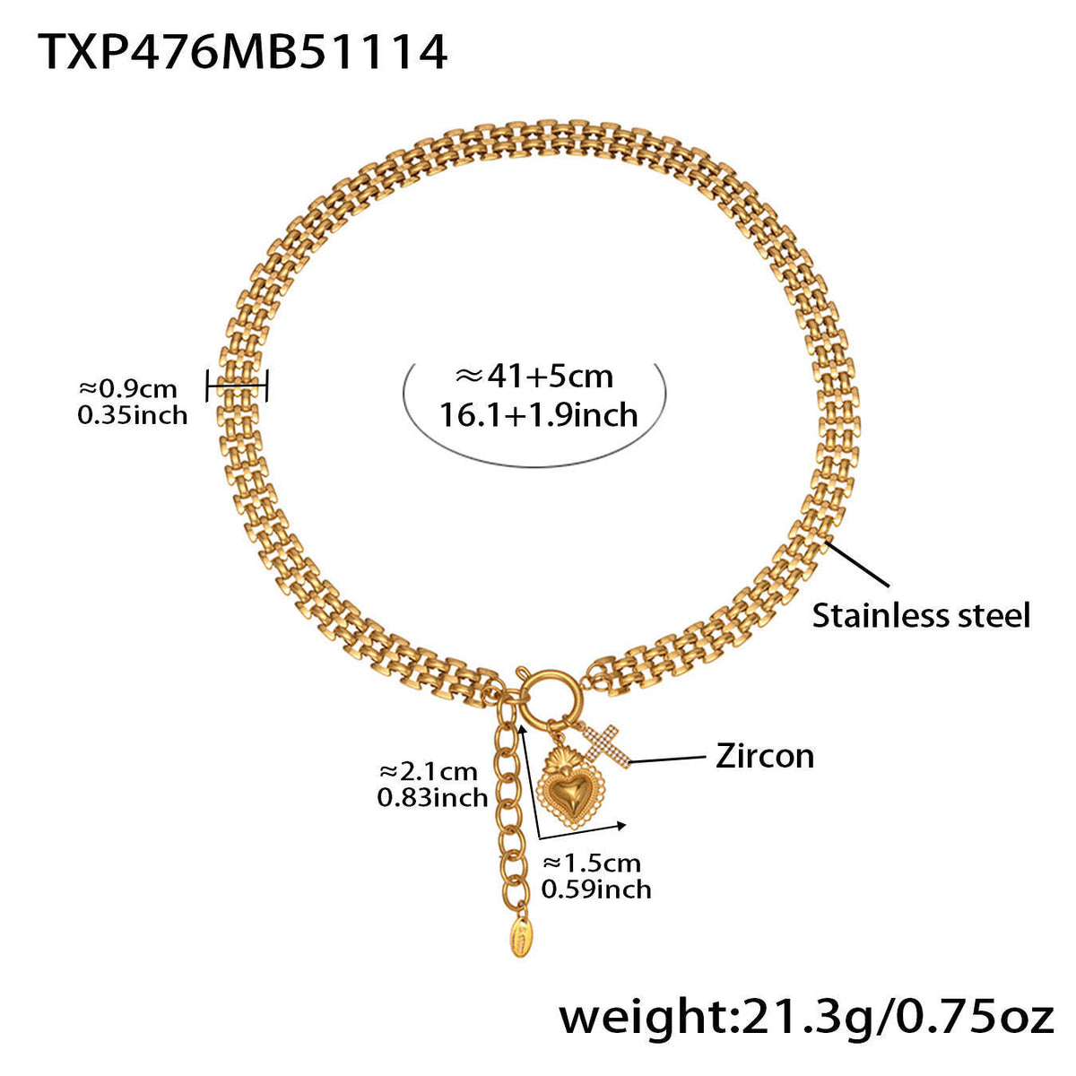D관 - 하트 풀큐빅 펜던트 체인 스테인리스 스틸 목걸이 팔찌 [TXP476] 25.11-3