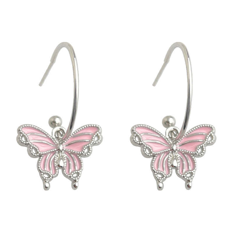 C관 - 핑크 버터플라이 러블리 오일코팅 은침 귀걸이 [5678] 25.03-1
