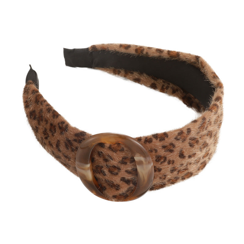 E관 - 호피 패턴 퍼 와이드 빈티지 머리띠 [27531] 25.10-1